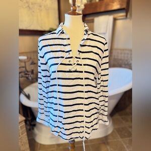 beachlunchlounge Navy and White Striped Blouse medium